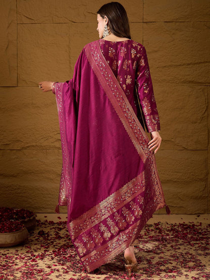 Dhiyona PD Women Women Floral Woven Design Chanderi Kurta with Palazzo & Dupatta