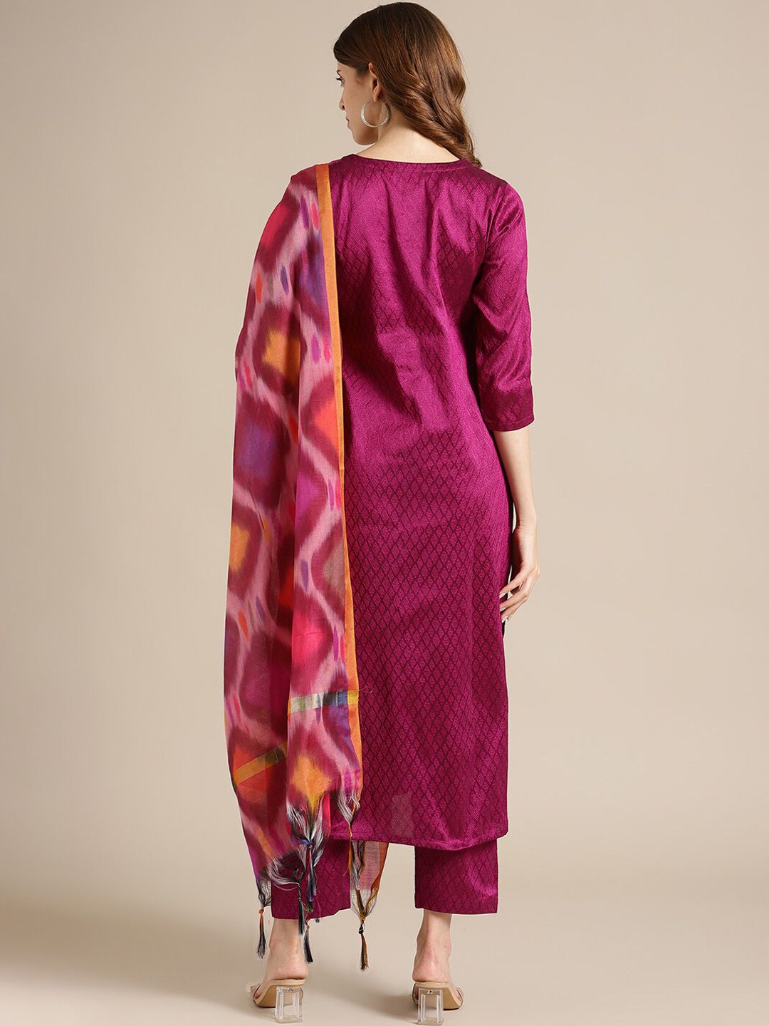 Dhiyona VA Women's Magenta Ethnic Motifs Kurta with Trousers & With Dupatta