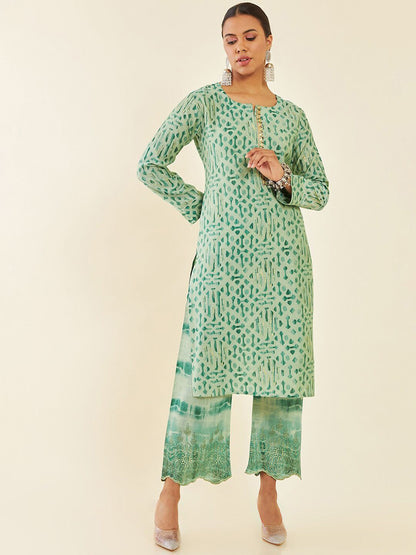 Dhiyona SO Women's Printed Sequinned Straight Kurta With Palazzos
