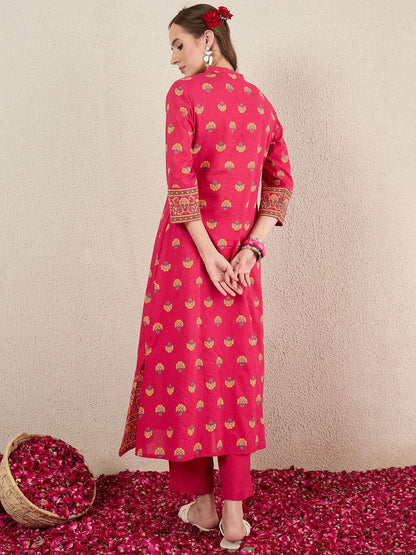 Dhiyona IE Women Ethnic Motifs Printed Cotton Kurta with Trousers