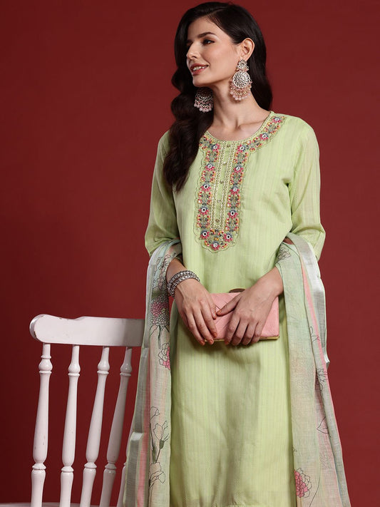Women Floral Embroidered Regular Thread Work Pure Cotton Kurta with Trousers & With Dupatta