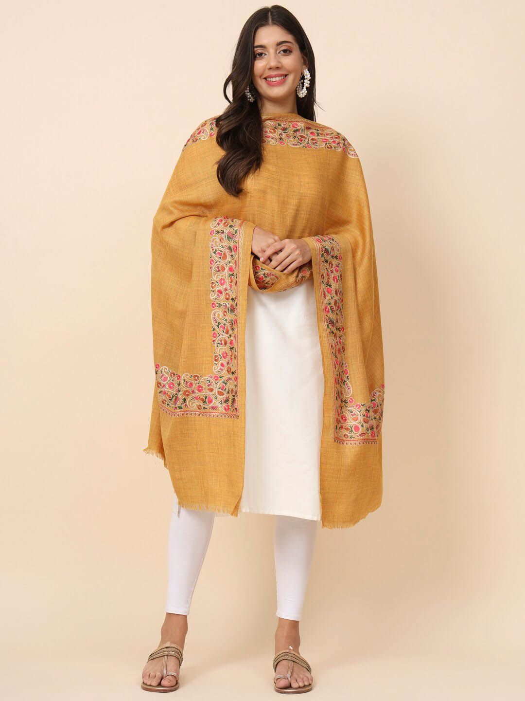 Dhiyona PA Floral Embroidered Pure Wool Shawl
