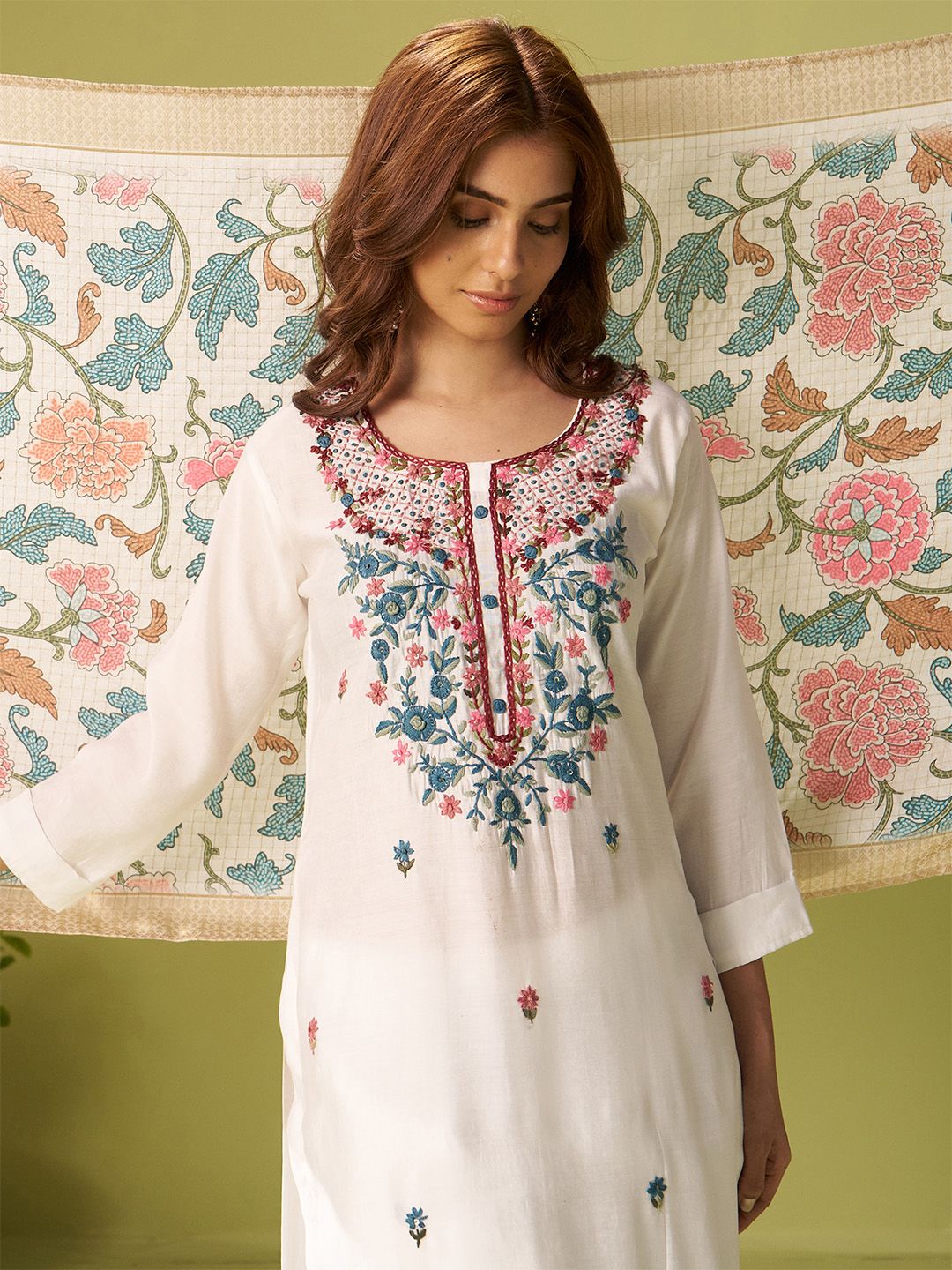 Women Floral Embroidered Kurta with Trousers & Dupatta