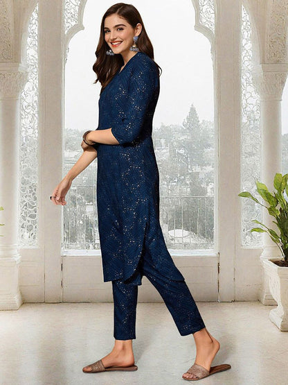 Dhiyona IS Women's Geometric Printed Straight Kurta with Trousers