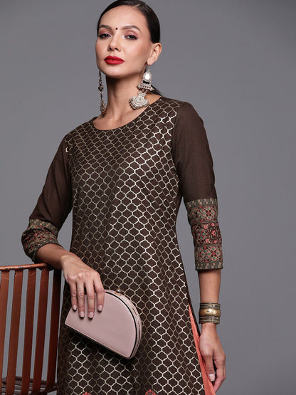 Dhiyona IE Women Ethnic Motifs Foil Printed Straight Cotton Kurtas