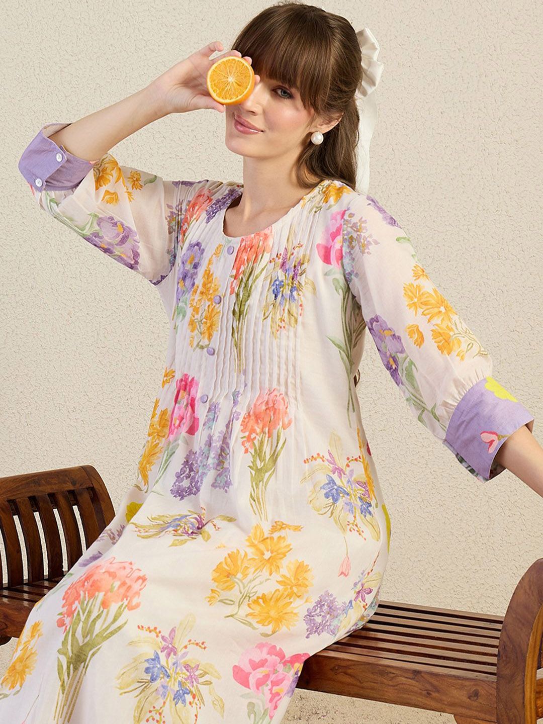 Dhiyona IE Printed Pure Cotton Round Neck Top With Trousers Co-Ords