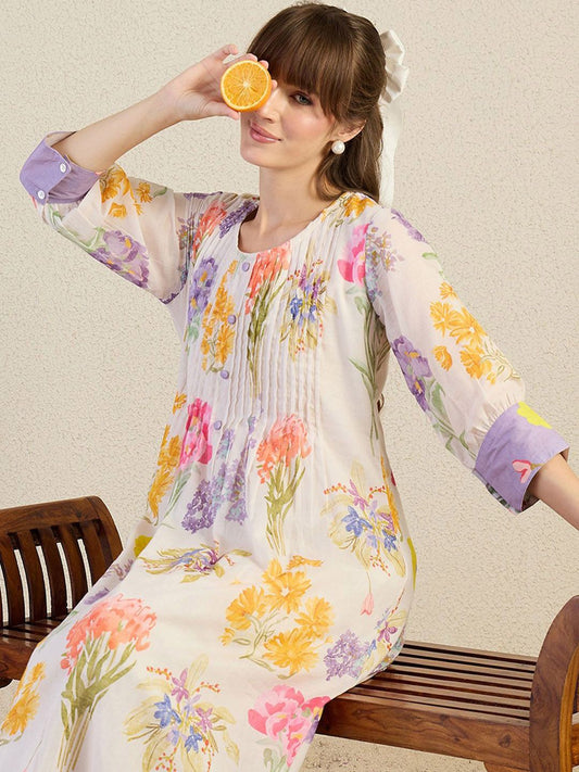 Dhiyona IE Printed Pure Cotton Round Neck Top With Trousers Co-Ords