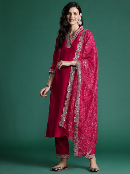 Dhiyona IE Ethnic Motifs Zari Embroidered Kurta With Trousers & Dupatta