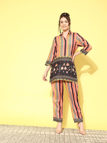 Dhiyona IE Women Printed Shirt with Trousers Co-Ords