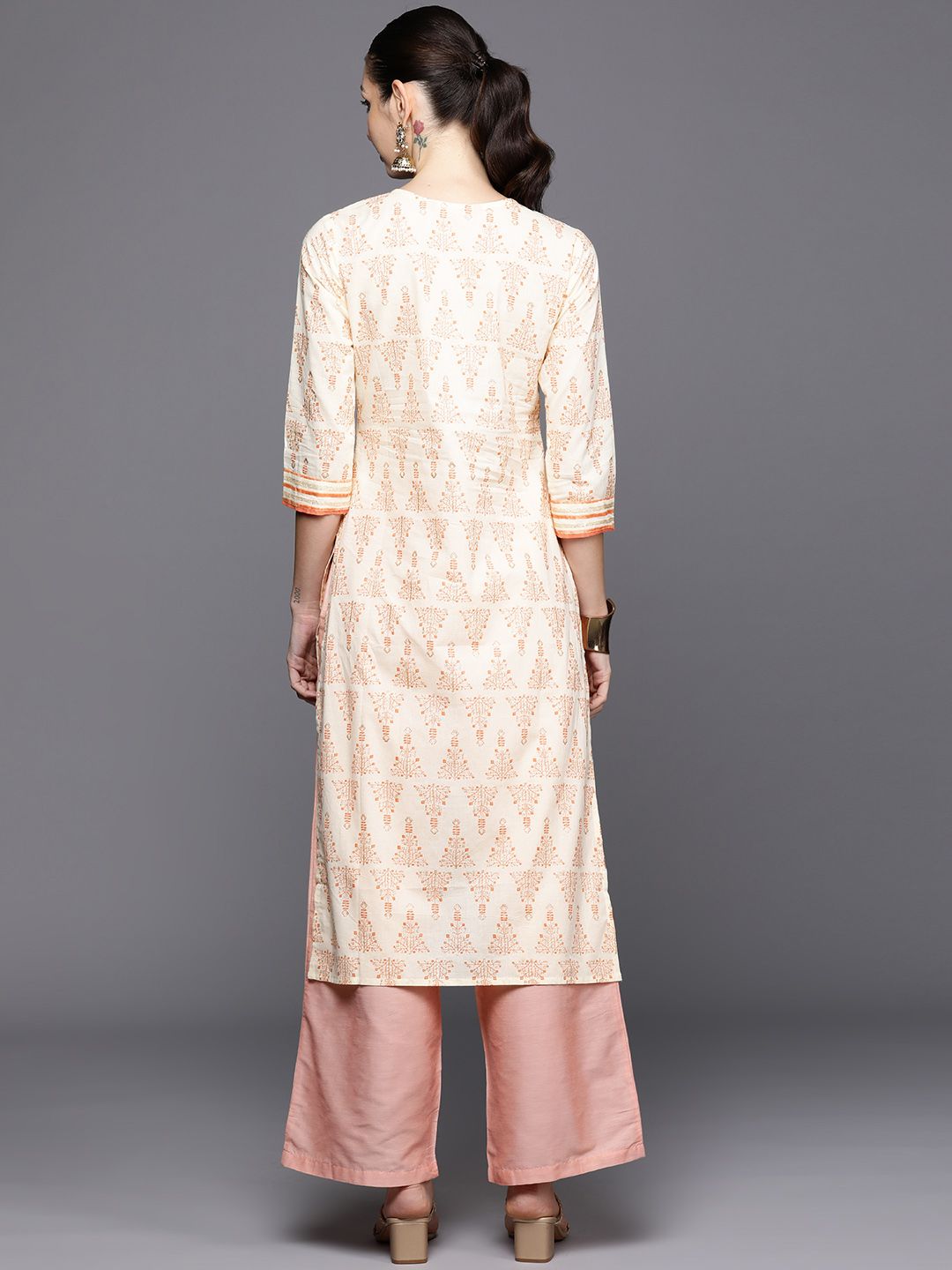 Dhiyona IE Ethnic Motifs Foil Printed Pure Cotton Straight Kurta