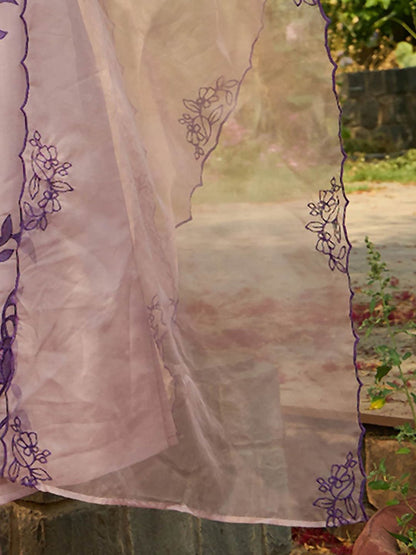 Dhiyona IE Round Neck Floral Embroidered Kurta with Trouser & Dupatta
