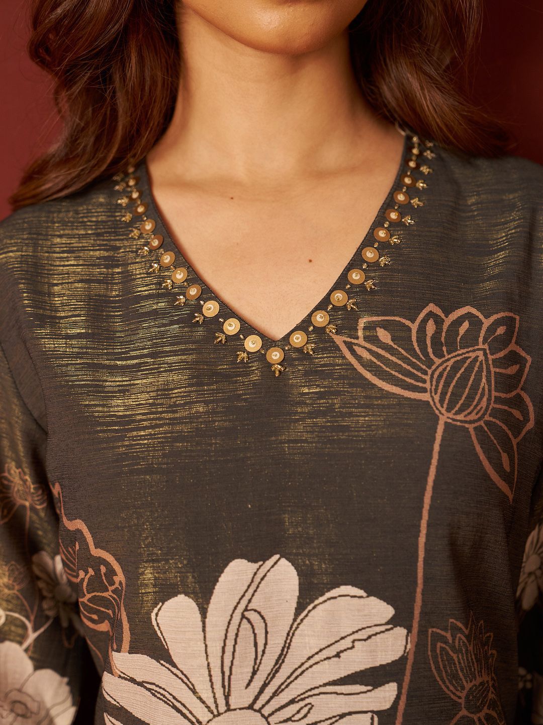 Dhiyona IE Floral Printed Beads and Stones Kurta With Trousers & \Dupatta