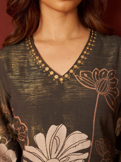 Dhiyona IE Floral Printed Beads and Stones Kurta With Trousers & \Dupatta