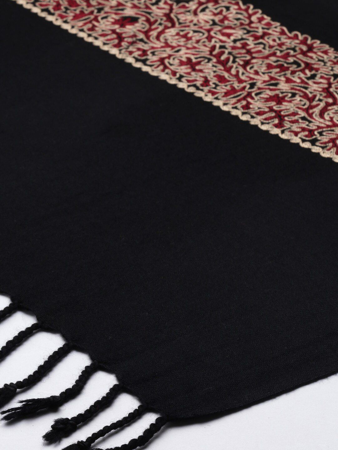 Dhiyona PA Women Black & Red Embroidered Pure Wool Shawl