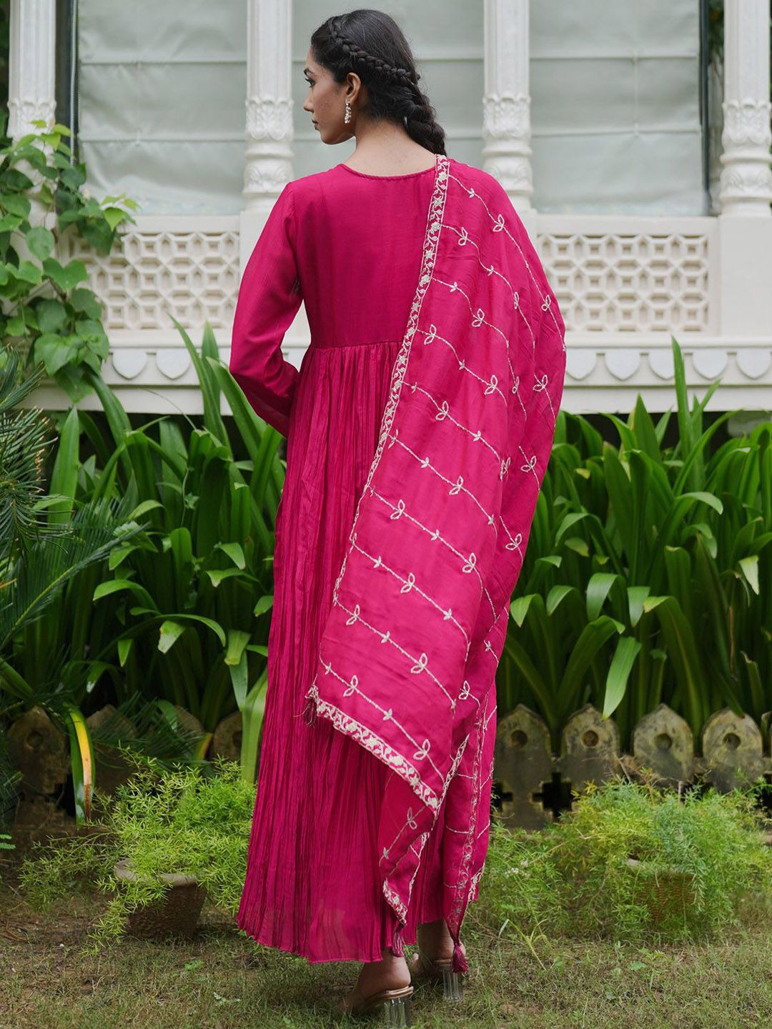 Women Floral Embroidered Pleated Kurta with Trousers & With Dupatta