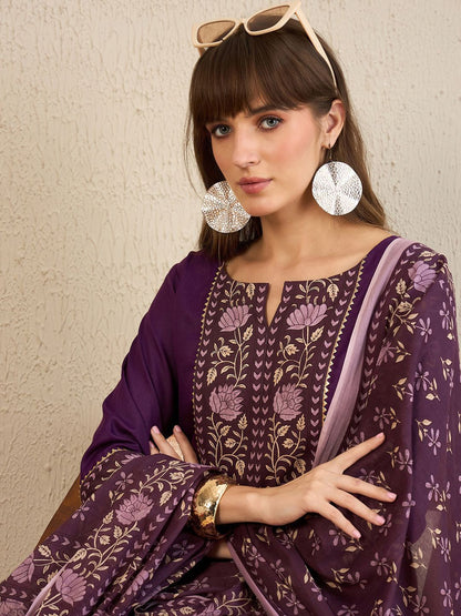 Dhiyona IE Floral Yoke Design Gotta Patti Pure Cotton Straight Kurta With Salwar & Dupatta