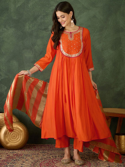 Dhiyona KA Women Embroidered A-Line Kurta Set