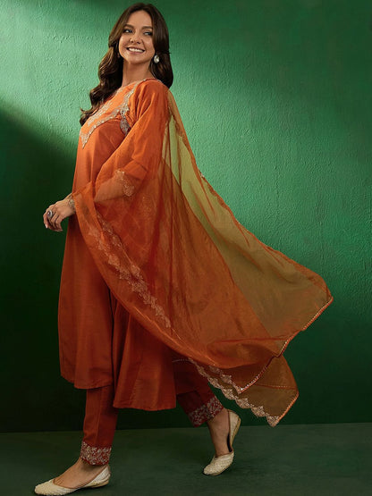 Dhiyona SN Women's Embroidered Boat-Neck Kurta With Trousers & Dupatta