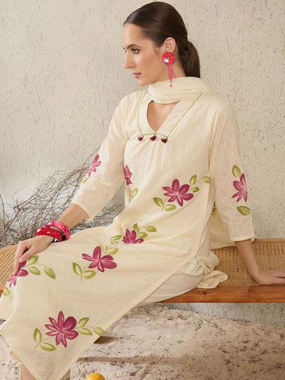 Women Floral Printed Pure Cotton Kurta with Trouser
