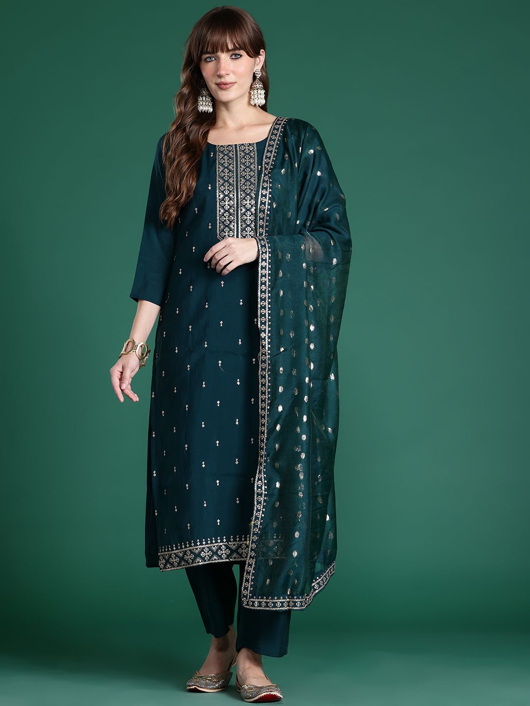 Ethnic Motifs Embroidered Kurta with Trousers & Dupatta