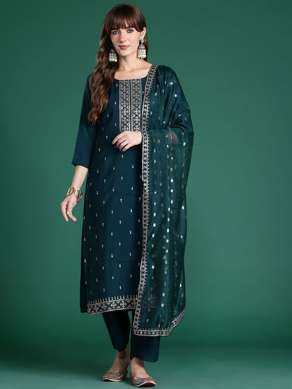 Ethnic Motifs Embroidered Kurta with Trousers & Dupatta