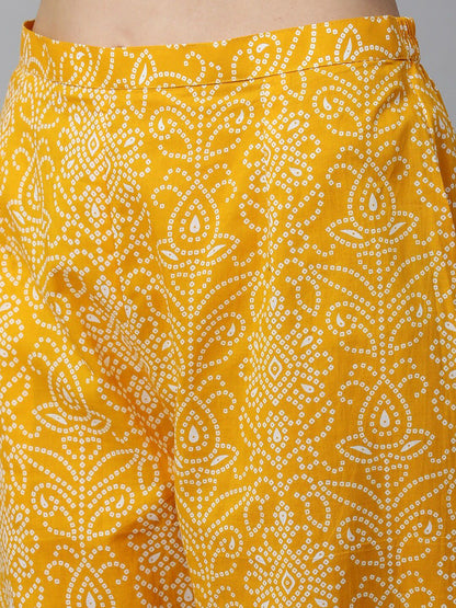 Women Yellow & White Printed Kurta with Trousers & Dupatta