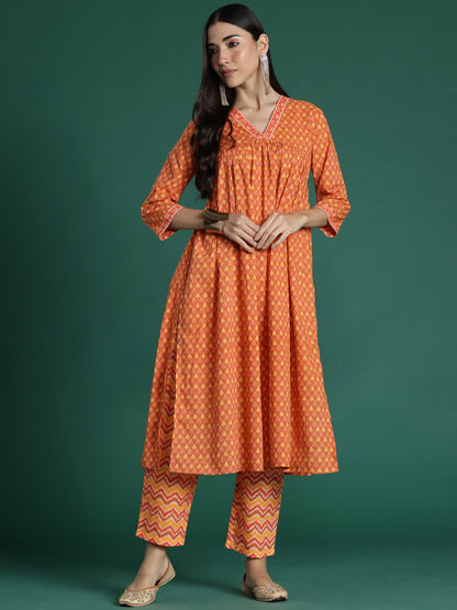 Dhiyona IE Printed Empire Pure Cotton Kurta with Trousers