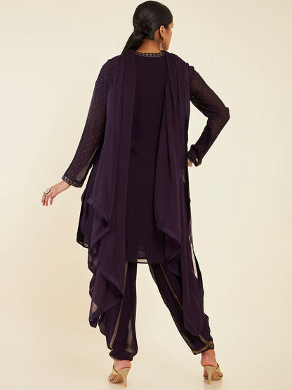 Dhiyona SO Women's Self Design Beads and Stones Kurta With Dhoti Pants & With Dupatta