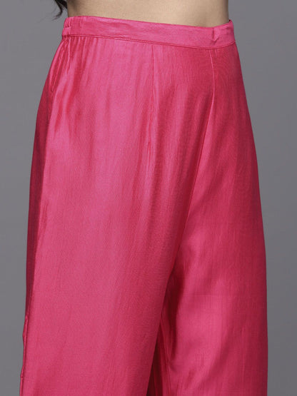 Ethnic Motifs Yoke Design Straight Thread Work Liva Kurta with Trousers & Dupatta