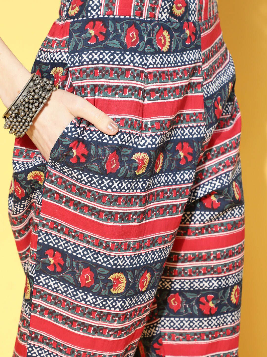 Floral Printed Kurta with Trousers & With Dupatta