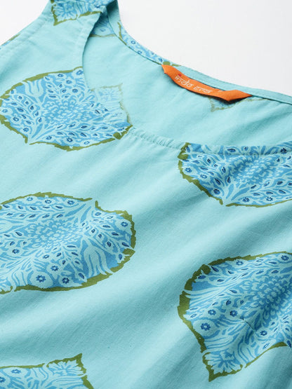 Dhiyona IE Floral Printed Pure Cotton Kurta with Trousers
