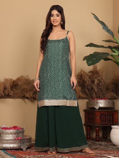 Dhiyona VA Women'sBandhani Gotta Patti Kurta with Sharara & Fringed Dupatta.