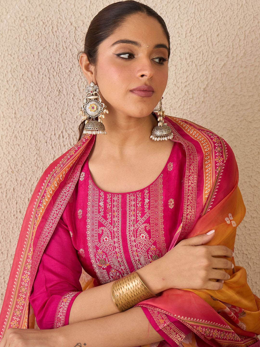 Women Ethnic Motifs Regular Kurta with Trousers & With Dupatta