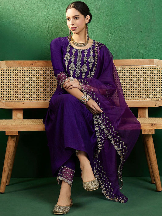 Dhiyona SN Women's Zari Embroidered A-Line Kurta Sets