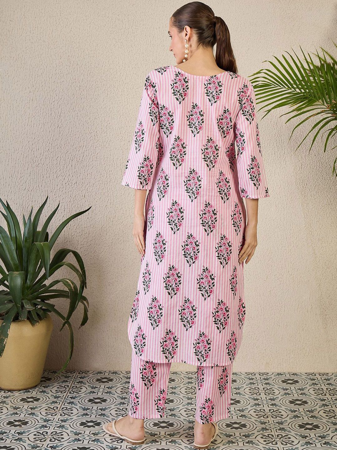 Adults-Women Floral Printed Cotton Kurta with Trousers