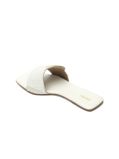 Dhiyona AK White & Blue Evil Eye Embellished Classic Open Toe Flats