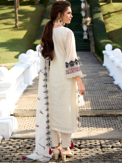 Ethnic Motifs Embroidered Pure Cotton Kurta with Trousers & Dupatta