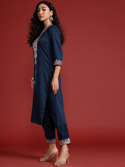 Dhiyona IE Ethnic Motifs Embroidered Gotta Patti Kurta With Trousers & Dupatta