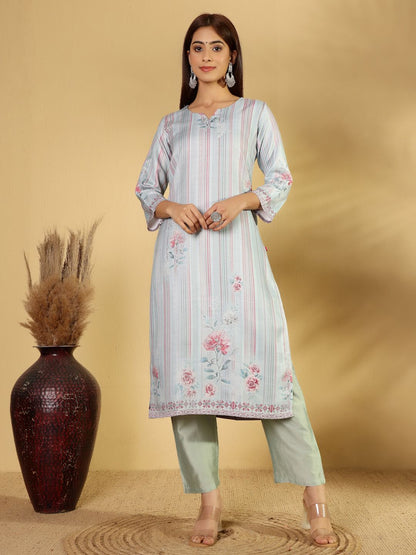 Dhiyona VA Women'sFloral Printed Straight Kurta With Trousers And Dupatta