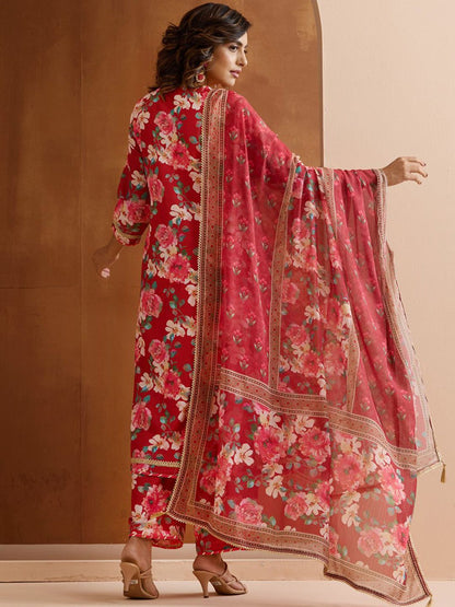 Dhiyona IS Women's Women Floral Printed Regular Kurta with Trousers & With Dupatta