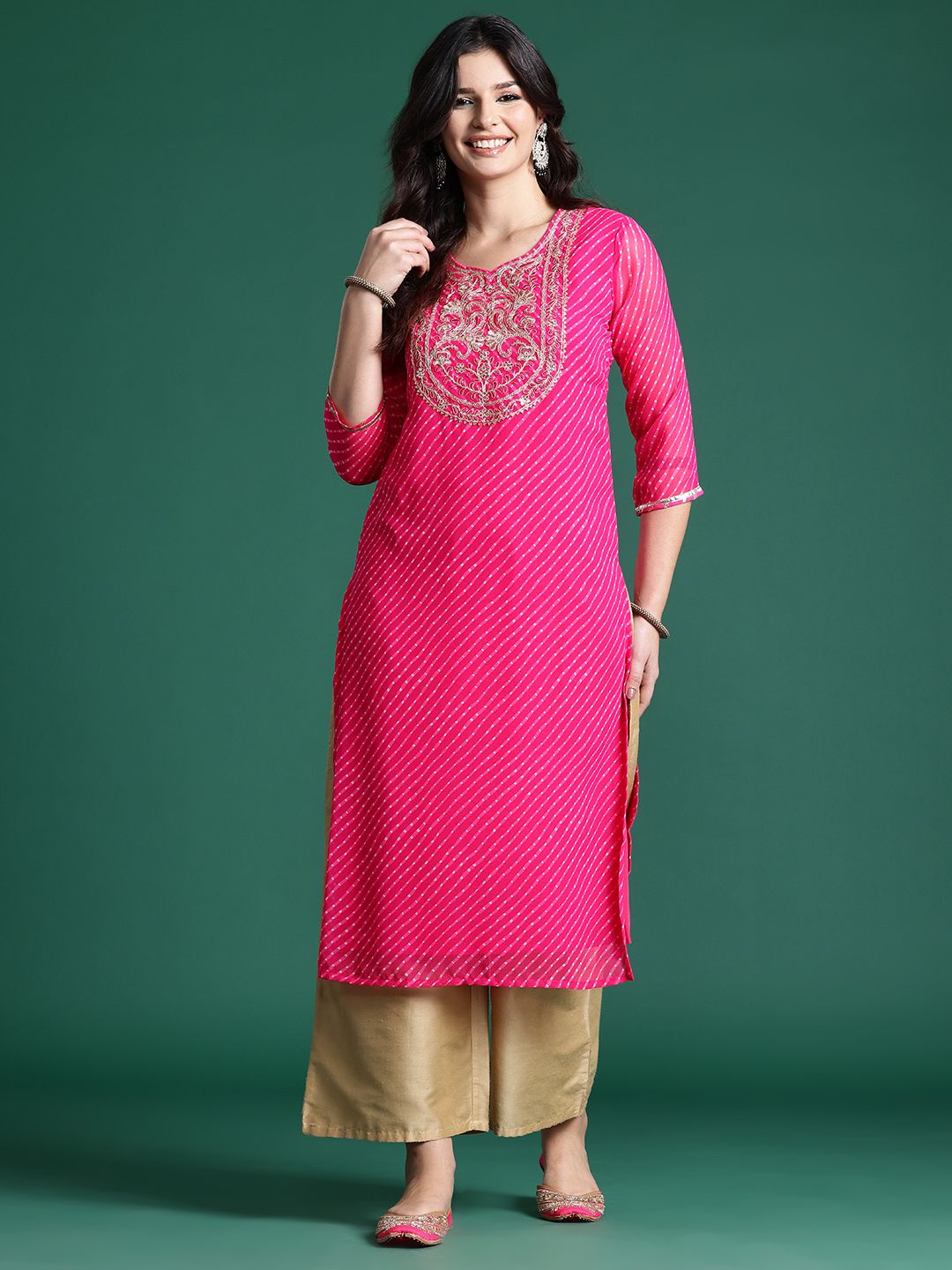 Dhiyona IE Leheriya Printed Indie Printed Georgette Kurta