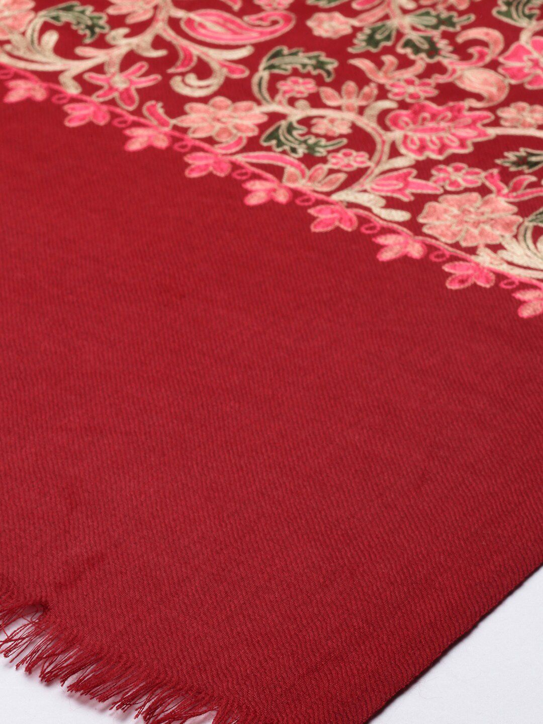 Dhiyona PA Women Maroon Nalki Hand Embroidered Woolmark Certified Pure Wool Shawl