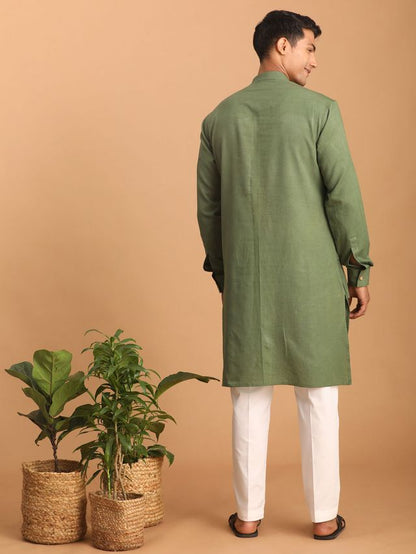 Men's Green Cotton Straight Kurta Pyjama Set
