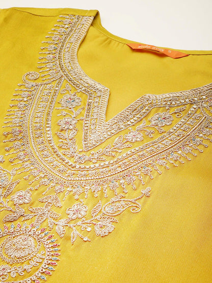 Dhiyona IE Ethnic Motifs Yoke Design Sequinned Kurta With Trousers & Dupatta