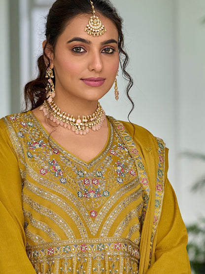Dhiyona IE Ethnic Motifs Embroidered V-Neck Sequinned Anarkali Kurti with Palazzos & Dupatta