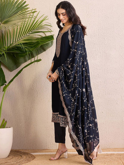 Dhiyona IE Women Ethnic Motifs Embroidered Regular Sequinned Kurta with Trousers & With Dupatta