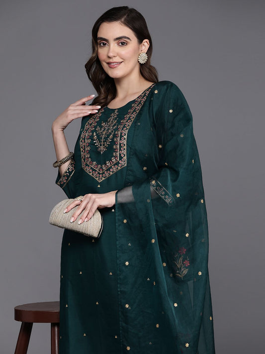 Dhiyona IE Floral Embroidered Regular Kurta with Trousers & Dupatta