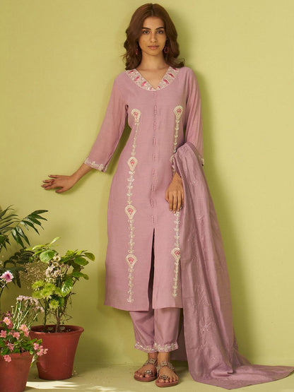 Women Floral Embroidered Kurta with Trousers & Dupatta