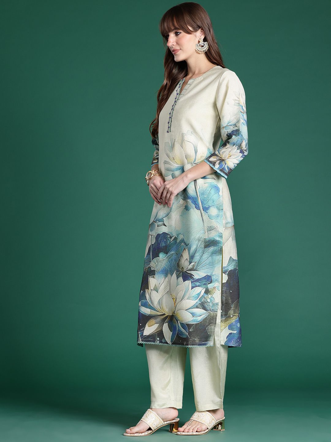 Dhiyona IE Floral Printed Kurta with Trousers & Dupatta