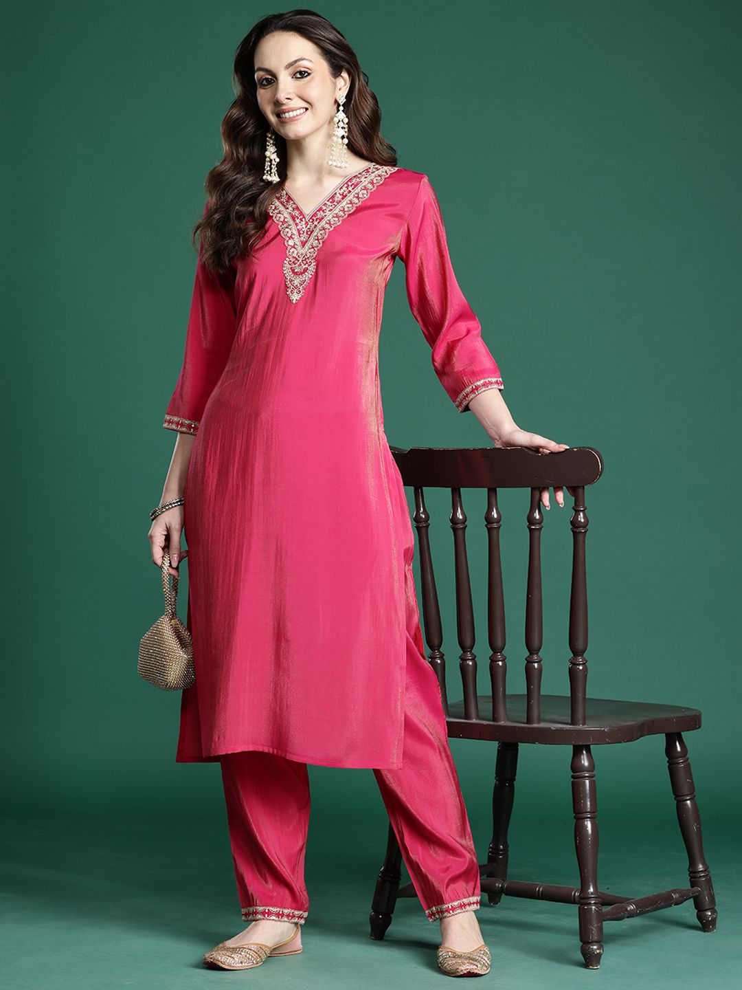 Dhiyona IE Ethnic Motifs Embroidered Regular Kurta with Trousers